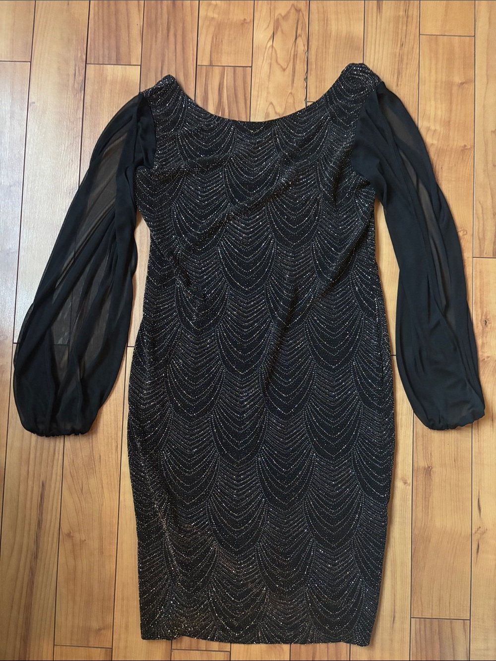 Onyx Nite Vintage Y2K Black Gold Glitter Cocktail Dress 6 Made in USA